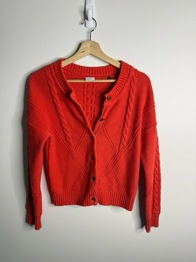 Cabi Cable Knit Cardigan Citrus Orange Sweater Button Up 5449 small
